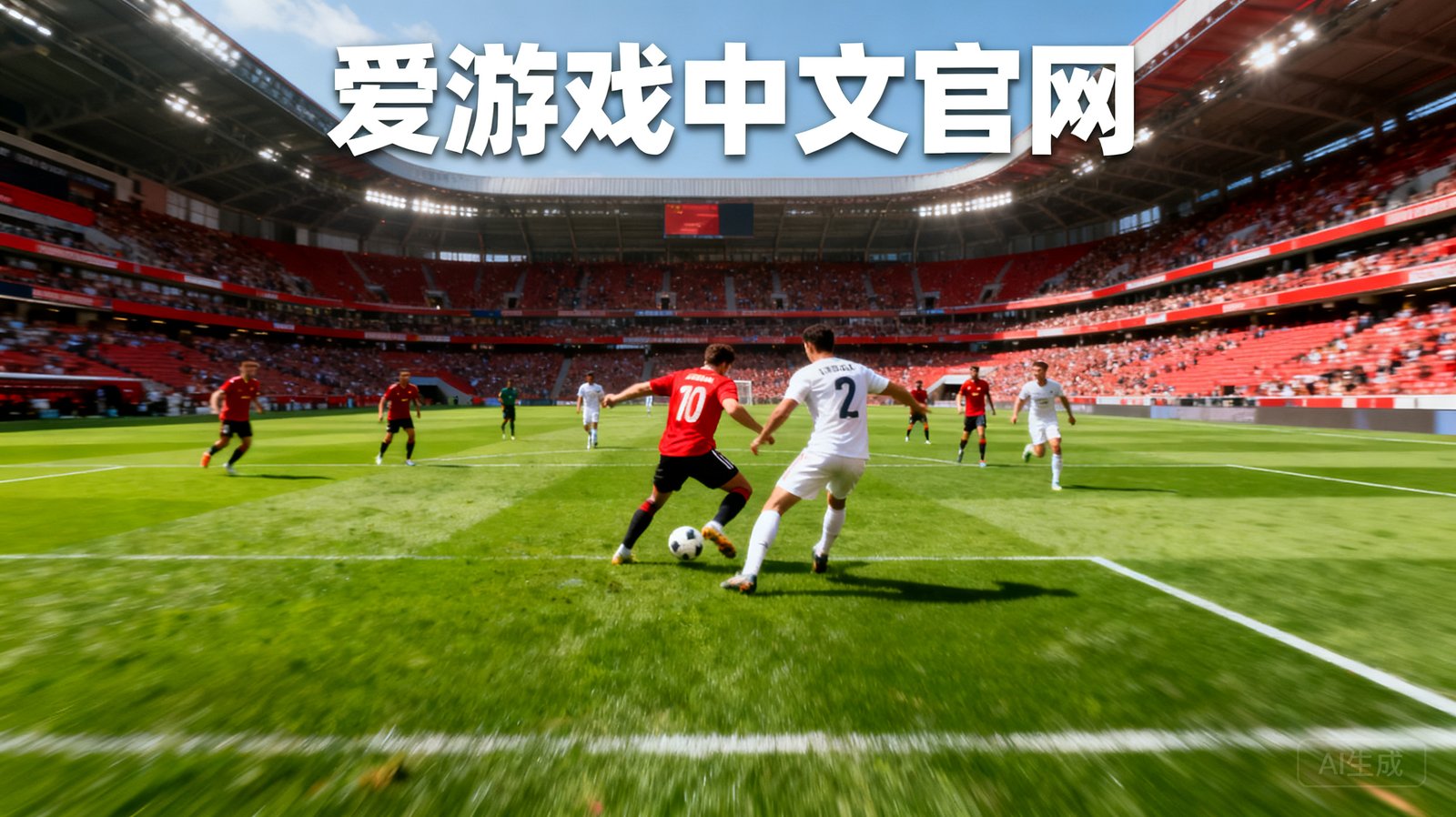 爱游戏中文官网足球赛事直播画面，绿茵场上球员激烈拼抢，看台座无虚席